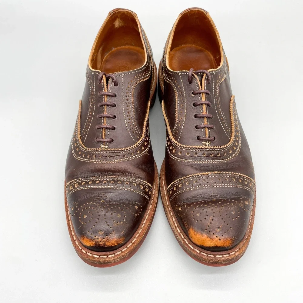 Allen Edmonds Mens 9D Strandmok Brown Leather Cap Toe Brogue Wingtip Oxford Shoe